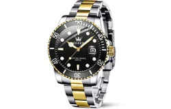 OLEVS Luxury Watches for Men， Stainless Steel Business Wrist Watch-upgrade two tone black