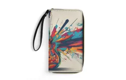 Vintage Guitar With Wings Wallet for Womens PU Leather Zip Around Wallers Clutch Wristlet Travel Long Purse