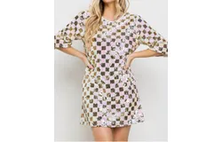 Ces Femme Checkerboard Sequin Mini Dress In Pink