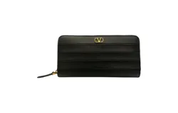 Valentino Garavani Diary Lines Black Grain Leather Zip-Around Long Wallet