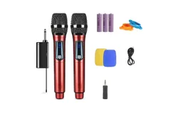 2 Portable Wireless Microphone System&comma; Fixed Frequency&comma; with Rechargeable Receiver&comma; 3&period;5mm Jack&comma; Suitable for Karaoke&comma; Church&comma; DJ Wireless Microphone&comma; 50m Range