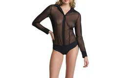 Commando Mesh Button Down Bodysuit In Black