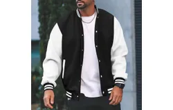 Men&apos;s Fashion Varsity Jacket Causal Slim Fit Cotton Letterman Baseball Bomber Jackets