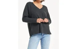 Z Supply Ansel Brushed Waffle Thermal Top In Black
