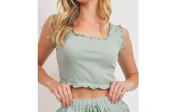 Paper Crane Norah Ruffle Trim Cropped Tank In Green