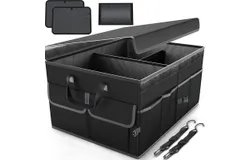 Car Trunk Organizer&comma; Collapsible Multi Compartment Car Organizer&comma; Foldable SUV Storage for Car Accessories for Women Men&comma; Non Slip Bottom&comma; Securing Straps&comma; Soft Cover 60L &lpar;Black&comma; Large&rpar;