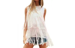 Davi & Dani Sequin Fringe Detail Sleeveless Squin Crop Top In Pink White