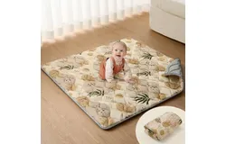 Portable Baby Play Mat 43" X 43"&comma; Thick Cushioned Baby Mat for Floor&comma; Foldable Baby Crawling Mat for Indoor Outdoor&comma; Non-Slip & Washable Kids Play Mat for Tummy Time&comma; Earth Tones Design