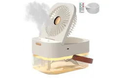USB Desk Fan&comma; Portable Small Large Spray Capacity Fan&comma; Small Personal Desk Fan - 3 Speed &ZeroWidthSpace;&ZeroWidthSpace;Desk Fan with Hydrating Spray 2&period;5L Capacity Water Tank &lpar;Plug-in Type - White with Remote Control&rpar;