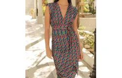 Cayro Woman Ruched Abstract Printed Dress In Multi