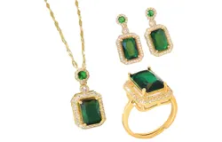 Jewelry Set for Women, Emerald Necklace Earrings Ring Bracelet Set