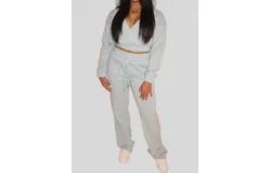 Paperdolls Cropped Hoodie Sweatsuit In Blue Green