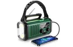 10000mAh Crank Radio&comma; Emergency Radio&comma; Solar Radio&comma; NOAA&sol;AM&sol;FM Weather Radio&comma; USB Type-C Charging&comma; Dynamo Radio&comma; Polymer Battery&comma; Torch & LED Reading Light&comma; SOS Alarm&comma; Compass for Camping，Green