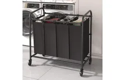 4 Bag Laundry Basket&comma; Heavy Duty Laundry Hamper Storage Organizer&comma; Laundry Sorter Cart With Heavy Duty Lockable Wheels For Dirty Clothes In Laundry Room Bedroom