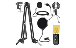 Recording Microphone Podcast Bundle Professional Condenser Cardioid Mic Kit w Boom Arm