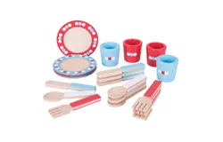 Bigjigs Toys Juego de té de madera para cena&comma; incluye 20 piezas de juego
