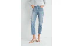Just Black Denim Distressed Slim Straight Jeans In Light Denim