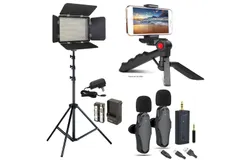 Vidpro LED-330X Varicolor Studio Video Lighting Kit with Built-in Barn Doors & Diffuser Includes Li-ion Battery & Charger&comma; AC Adapter&comma; Adjustable Shoe Mount &plus; Vivitar Tabletop 27" Adjustable Height Multipurpose Light Stand Solid Locking System with Carryi