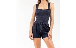 Juicy Couture Women&apos;s Micro Terry Regal Blue Smocked Romper In Blue