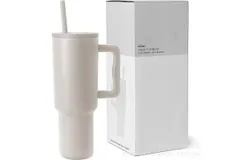 40 oz Tumbler with Handle and Straw Lid &vert; Insulated Cup Reusable Stainless Steel Water Bottle Travel Mug Cupholder Friendly -grey