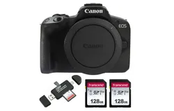 Canon EOS R50 Mirrorless Camera Body &lpar;Black&rpar; &plus; 2x Transcend 128GB SDXC&sol;SDHC 300S Memory Card TS128GSDC300S &plus; VidPro USB 2&period;0 Type-C microSD and SD Card Reader