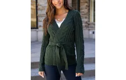 Grace & Lace Cable Knit Wrap Sweater In Pine