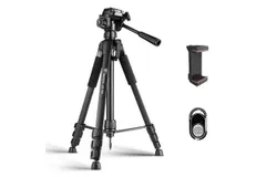 Camera Tripod with Travel Bag&comma; Cell Phone Tripod with Wireless Remote and Cell Phone Holder for DSLR&comma; Cell Phone&comma; Projector&comma; Webcam&comma; Spotting Telescope &lpar;Black&rpar;