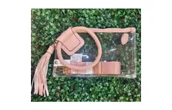 Mimi Wholesale Clear Wristlet With Cuff Handle & Tassel In Blush