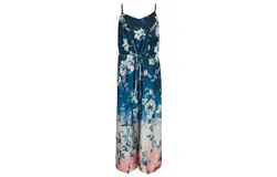 Apricot Ombre Floral Split Leg Jumpsuit In Navy