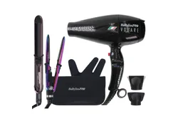 BaByliss Pro Volare Nano Titanium Italian Performance Hair Dryer BVOL1 &plus; LIMITED EDITION Nano Titanium Prima 3000 Flat Iron Midnight Purple 1¼" BNTP3000TUC &lpar;Dual Voltage&rpar; &plus; Nano Titanium Prima2000 3&sol;4" Mini Flat &sol; Curling Iron Iridescent BNTBRB2000UC