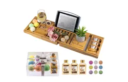 Lovery Premium Bamboo Bathtub Caddy Gift Set - Expandable Tray