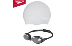 Speedo flying fish series high definition wide field of view professional anti-fog swimming equipment swimming goggles swimming cap black&sol;silver