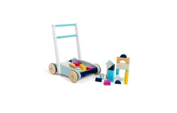Bigjigs Toys Andador de madera para bebés con 25 bloques de construcción&comma; manillar de fácil agarre