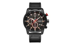 CURREN Men Leather Strap Military Watches Men&apos;s Chronograph Waterproof Sport Wrist