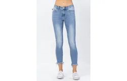 Judy Blue Bleach Splash Mid-Rise Shark Bite Skinny Jean In Light Wash