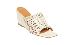 Staud Women Blair Woven Wedge Slide Leather Sandals Cream
