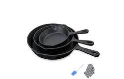 Three-piece pan set with grease brush and heat-resistant gloves