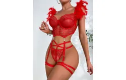 Lingerie&comma; Sexy Feather Strap Lingerie&comma; Mesh Body Contouring Lingerie&comma; Backless Lingerie Sets