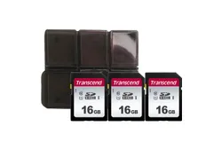 3x Transcend TS16GSDC300S 16GB UHS-I U1 SD Memory Card with Memory Card Holder