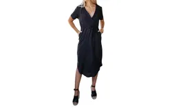 Cozy Casual Crossover Midi Dress In Black