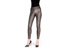 Memoi Metallic Sheen Shaping Legging In Black-Gold