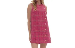 Entro Holiday Tweed Dress In Hot Pink