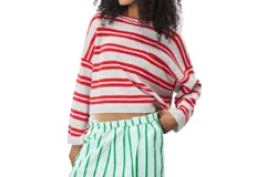 American Vintage Women&apos;s Jumper Raxow In Heather Gray &sol; Strawberry Stripes