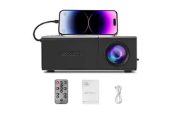 Meer Mini Projector&comma;Portable Movie Projector&comma;Smart Home Projector&comma;Neat Projector for iOS&comma;Android&comma;Windows&comma;PS5&comma;Laptop&comma;TV-Stick&comma;Compatible with HDMI&comma;USB&comma;Audio&comma;TF Card&comma;AV and Remote Control&comma;Black