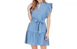 Joy Joy Ruffles Layered Dress In Denim
