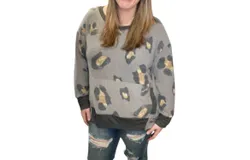 Honeyme Leopard Kangaroo Pocket Sweater In Charcoal