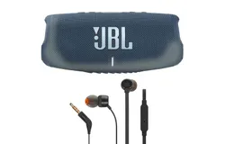 JBL Charge 5 Bluetooth Speaker with Powerbank Blue &plus; JBL T110 in Ear Headphones