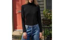 White &plus; Warren Scrunch Neck Tee Top In Black