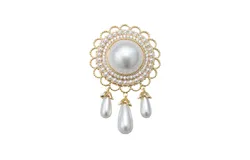 Women&apos;s Gold Vintage Brooch Pearl and Rhinestone Crystal Wedding Party Prom Favors Vintage Lace Style Lapel Pin Shawl Scarf Buttoned Sweater Cardigan Accessories
