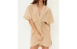 Idem Ditto Front Knot Detailed Linen Mini Dress In Beige